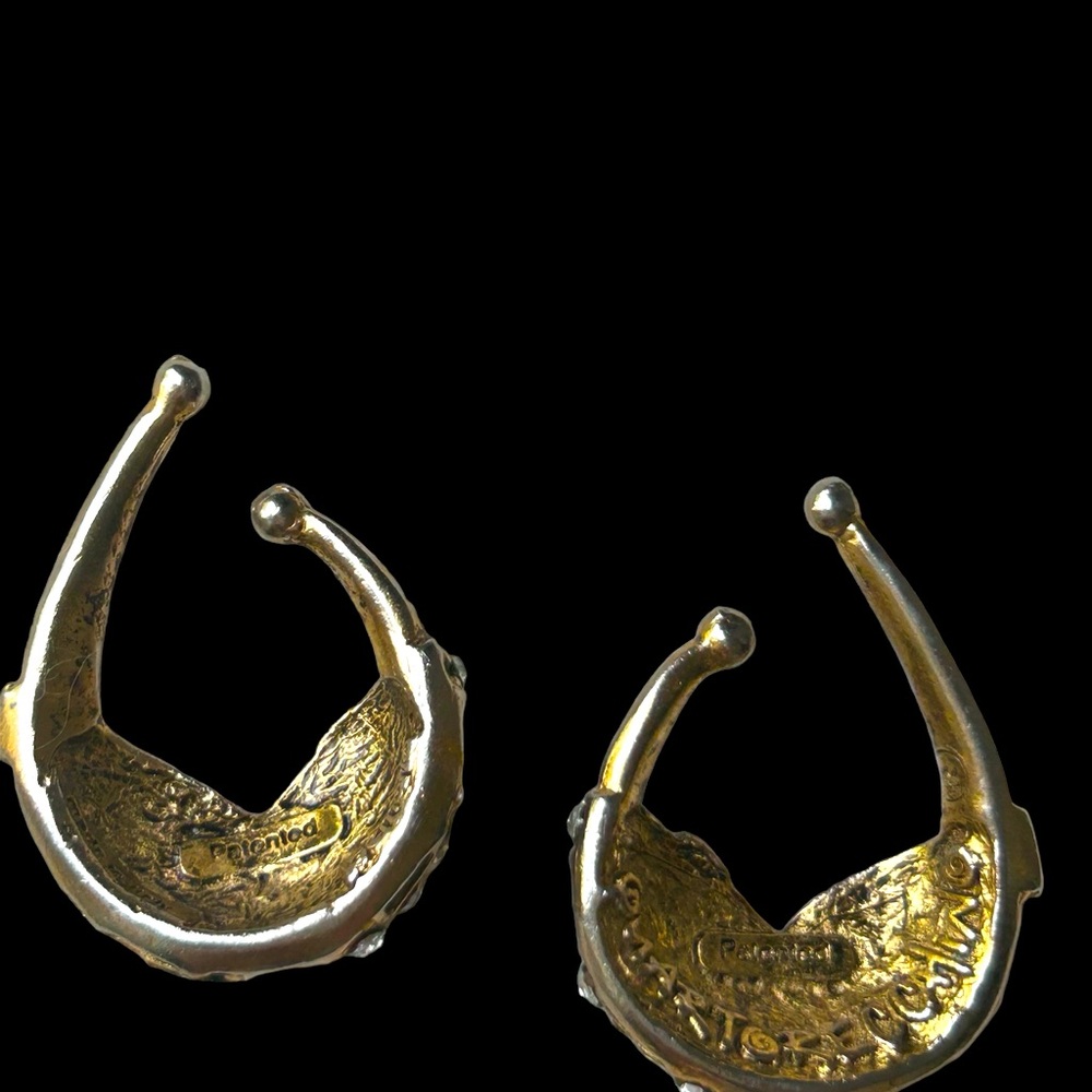 Rare Italian 80’s Idemaria Earcuffs Swarovski crystal on gold metal patented - Picture 3 of 7
